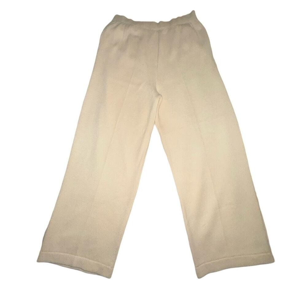 St. John Collection Classic Ivory Knit Wide Leg Pants, Size 8 (29”x24”) 13” Rise